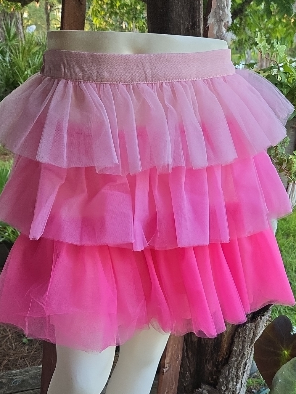 Main Strip Pink Ombre Color block Tulle Tutu Mini Skirt Size Large